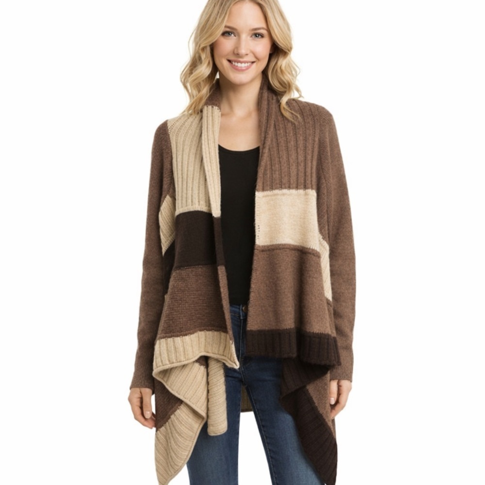 Brown Cream Colorblock Oversized Cardigan Sweater Shaw Oversized S